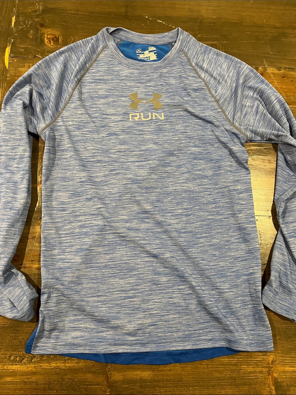 Under Armour Heather Light Blue RUN Long Sleeve Performance Top